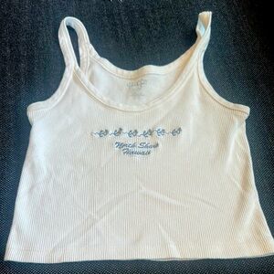 BRANDY MELVILLE / JOHN GALT white tank with blue North Shore Hawaii embroidery